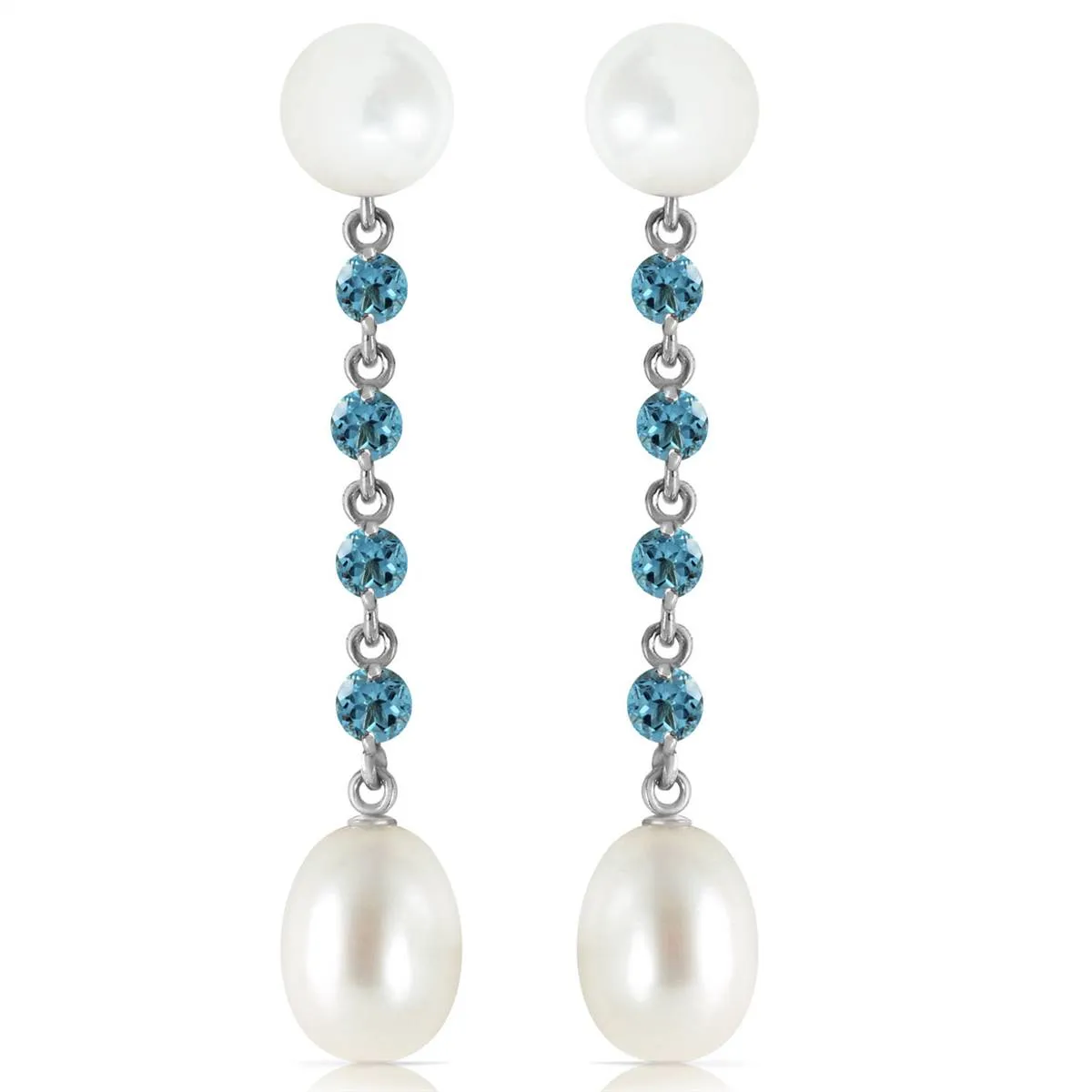 11 Carat 14K Solid Yellow Gold One Life Blue Topaz Pearl Earrings