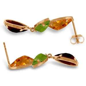 13.6 Carat 14K Solid Rose Gold Earrings Citrine, Peridot Garnet