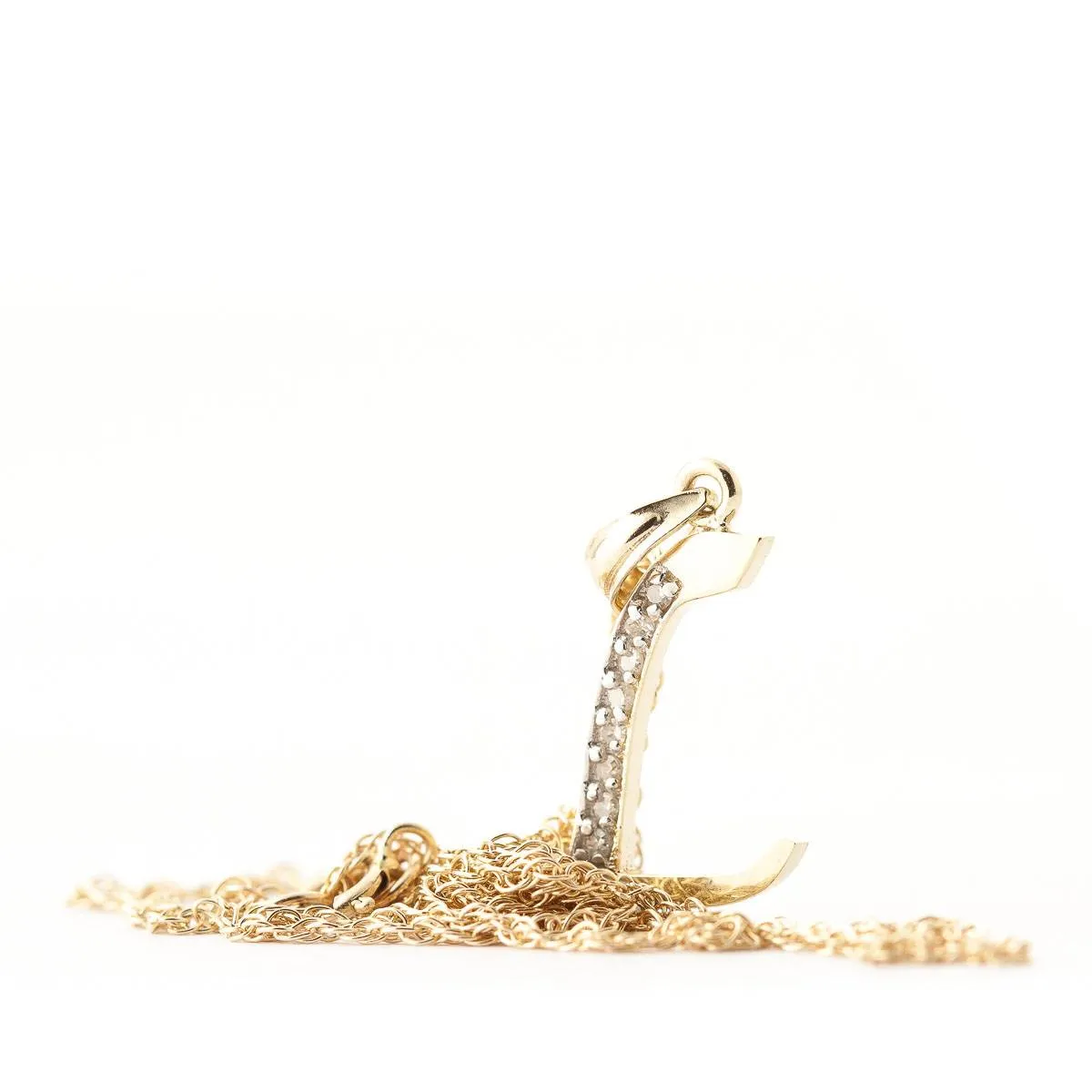 14K Solid Yellow Gold Necklace w/ Natural Diamonds Initial 'l' Pendant