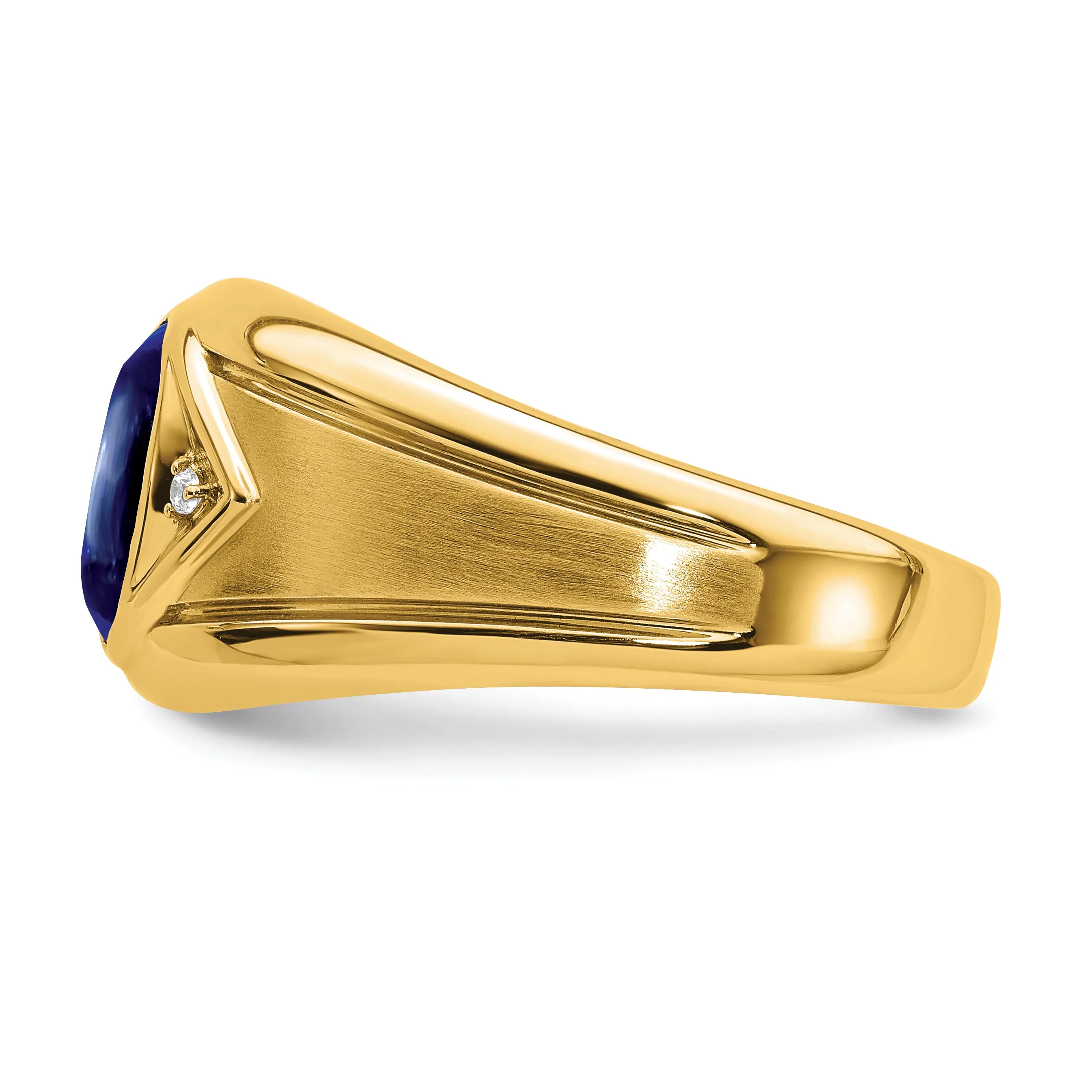 14k Yellow Gold Created Sapphire and Diamond Mens Ring