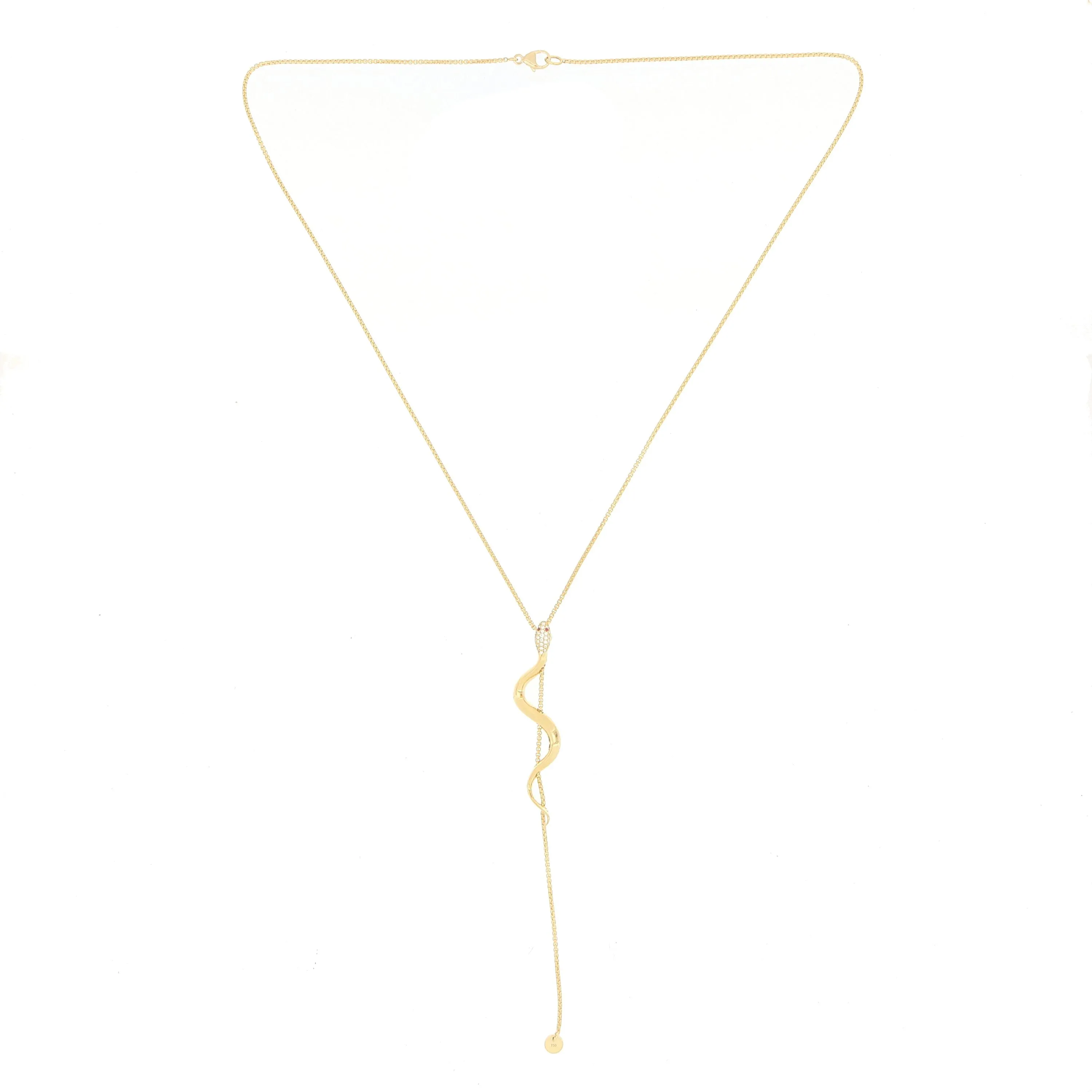 18k Yellow Gold Diamond and Ruby Accented Snake Lariat Necklace