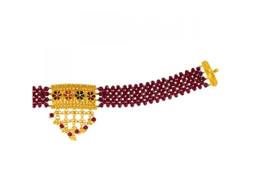 22k Choker Necklace With Maroon Beads And Meenakari Work