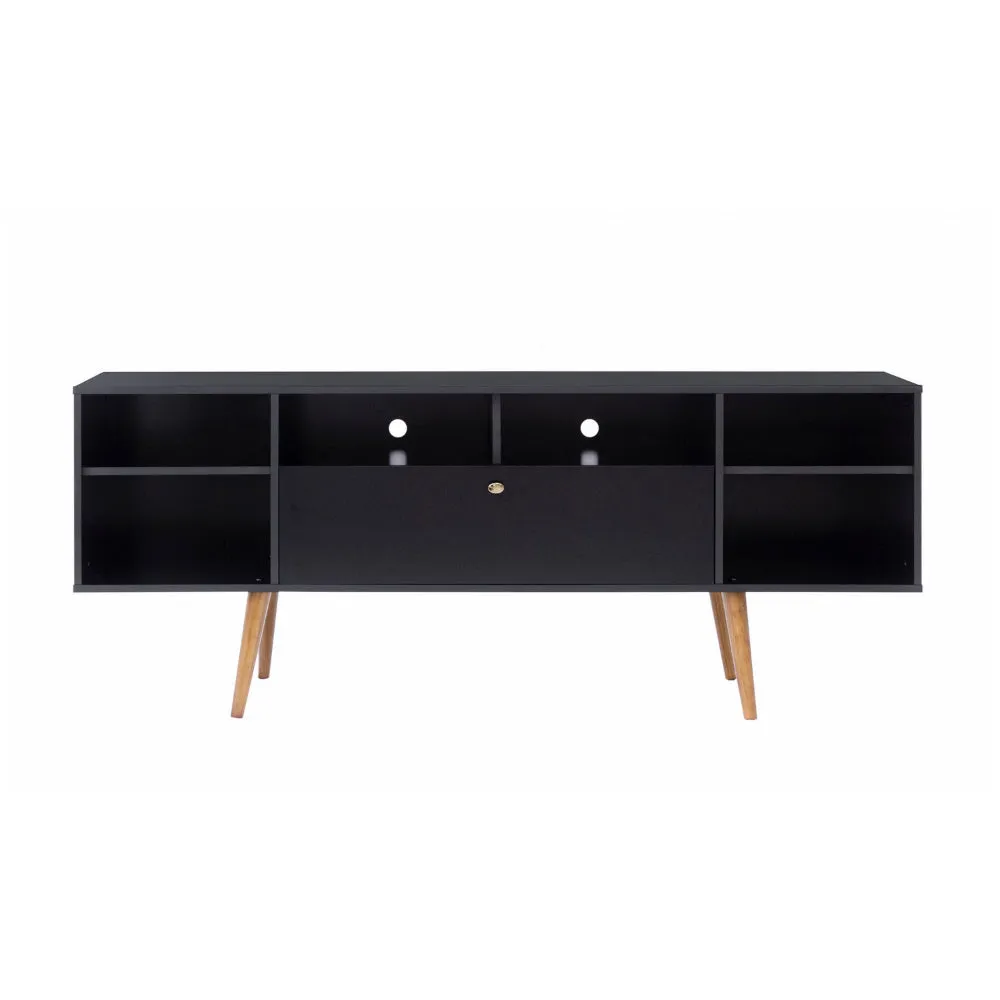 63 Inch TV Entertainment Media console with Drop Down Cabinet, Black, Brown By The Urban Port