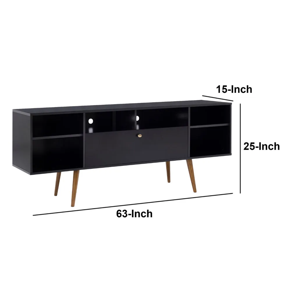 63 Inch TV Entertainment Media console with Drop Down Cabinet, Black, Brown By The Urban Port