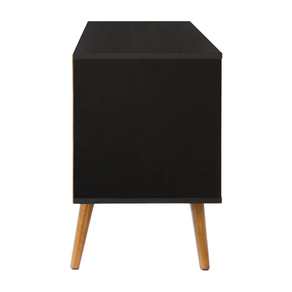 63 Inch TV Entertainment Media console with Drop Down Cabinet, Black, Brown By The Urban Port