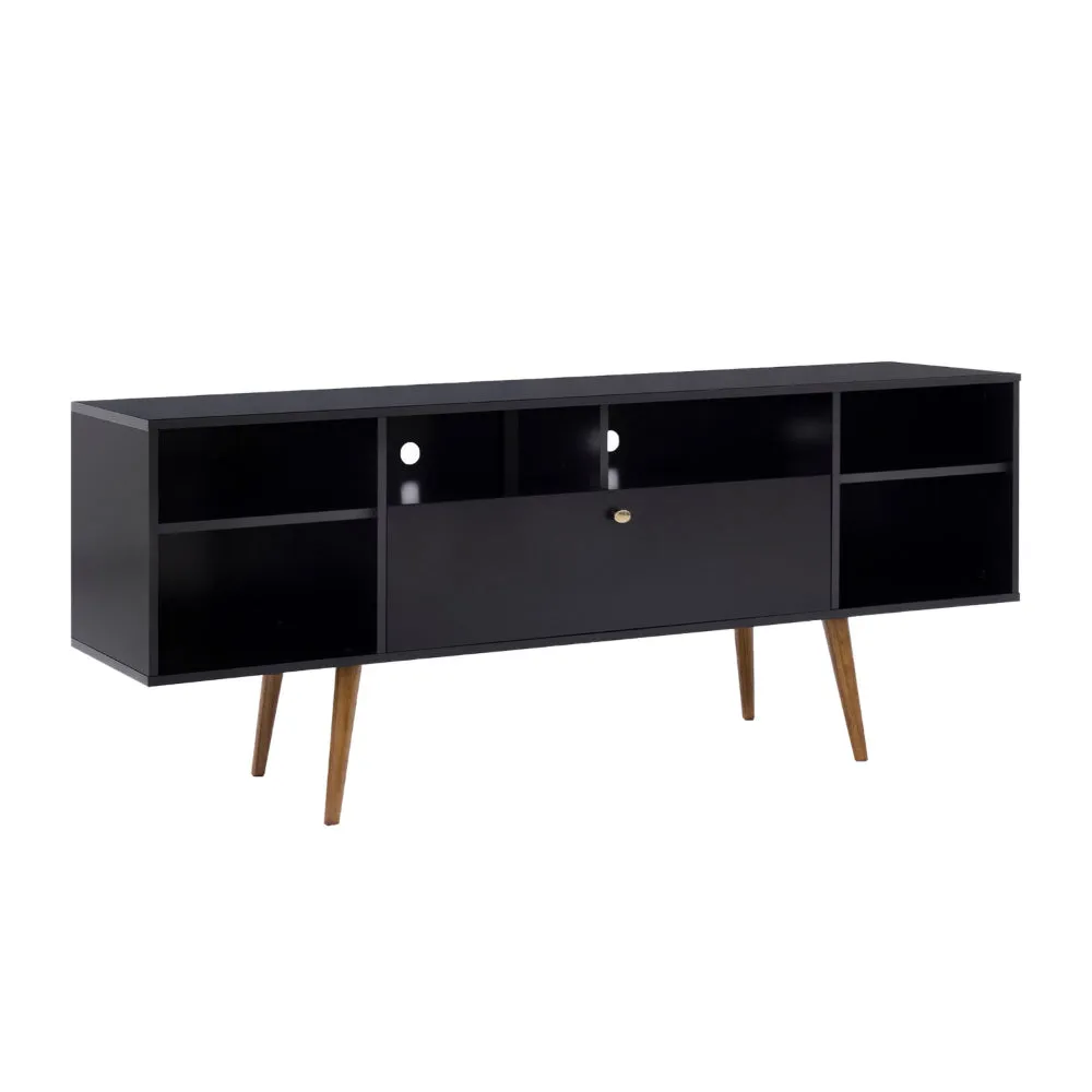 63 Inch TV Entertainment Media console with Drop Down Cabinet, Black, Brown By The Urban Port