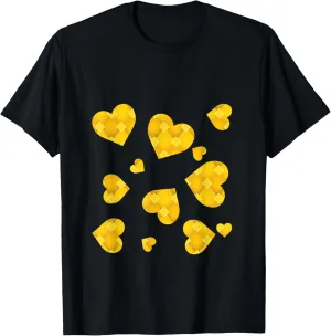 Abstract diamond geometric pattern artistic hearts yellow T-Shirt