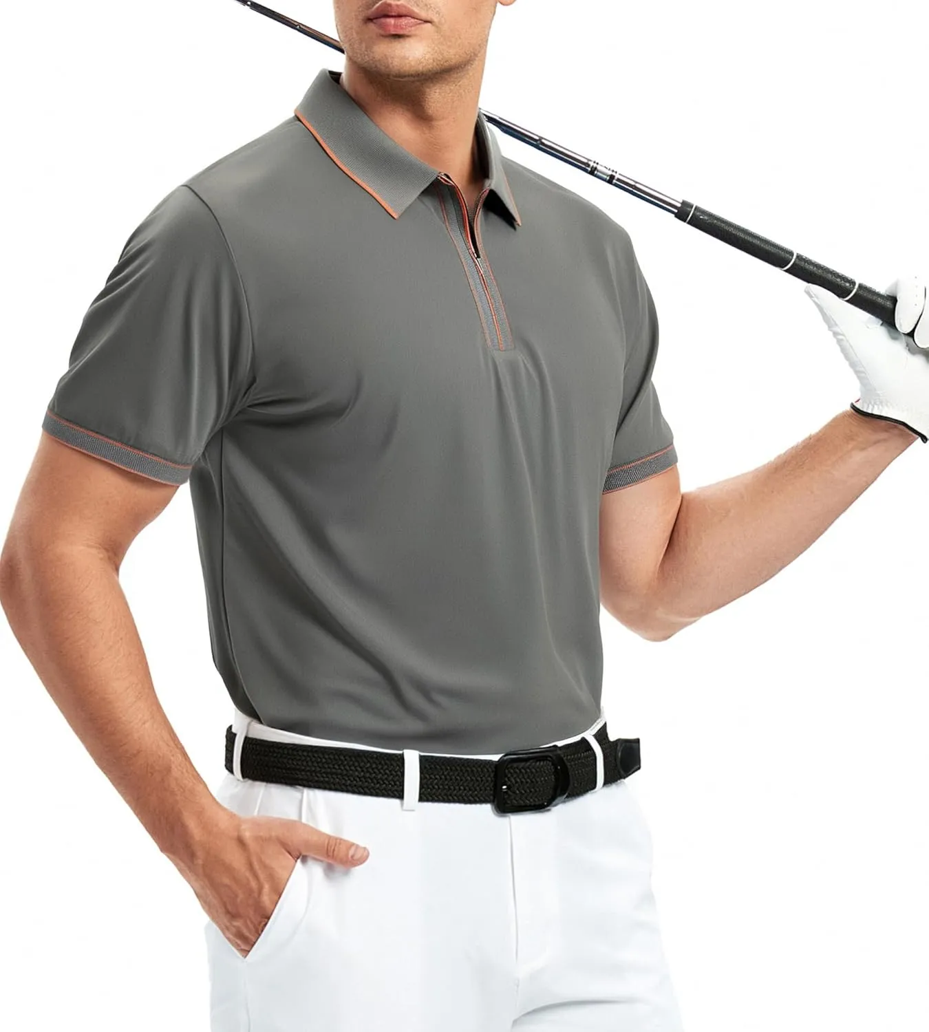 Alex Vando Mens Zipper Golf Shirt Moisture Wicking Zip Up Solid Fashion Polo Shirts