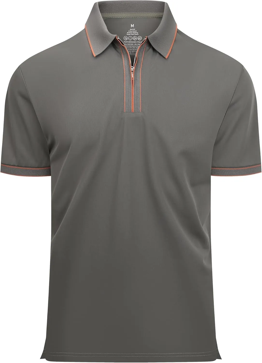 Alex Vando Mens Zipper Golf Shirt Moisture Wicking Zip Up Solid Fashion Polo Shirts