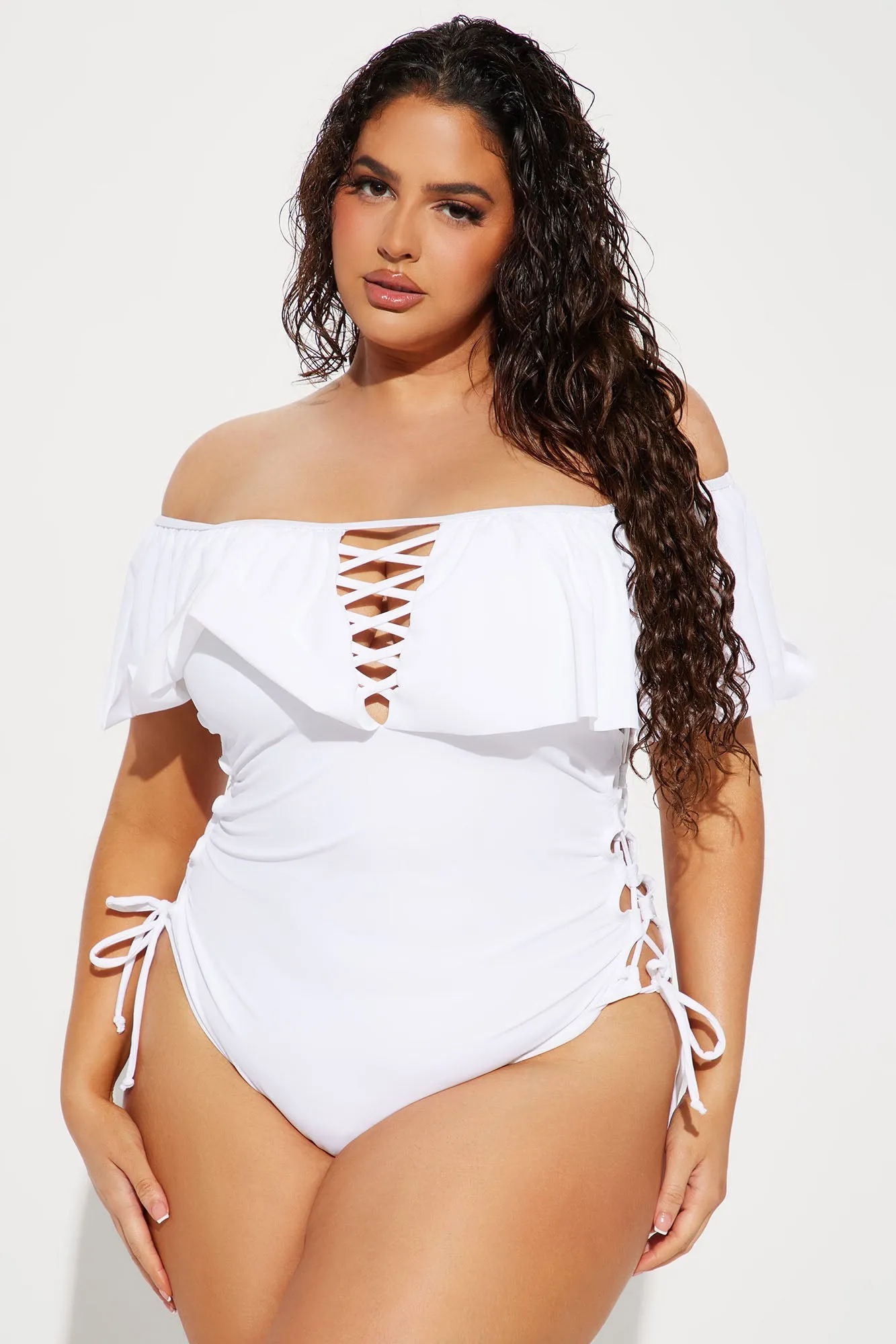Alma Lace Up 1 Piece Swimsuit - White