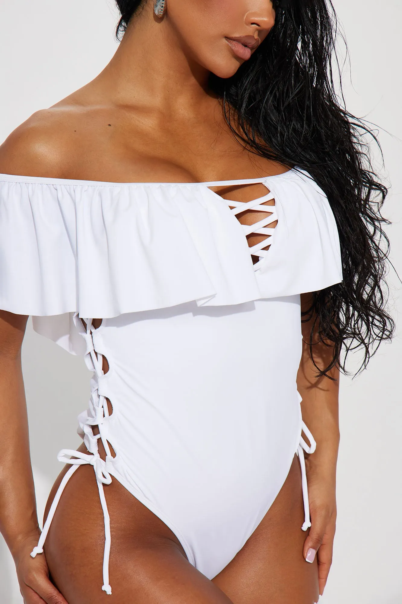 Alma Lace Up 1 Piece Swimsuit - White