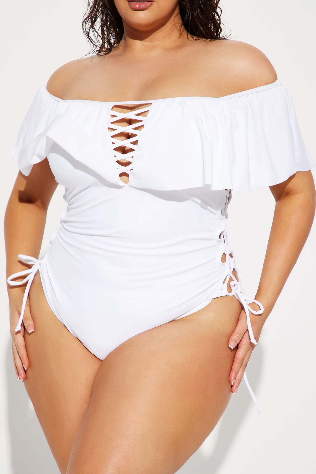Alma Lace Up 1 Piece Swimsuit - White