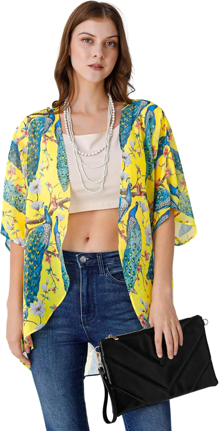 Ambesonne Women's Kimono Sheer Chiffon Cardigan