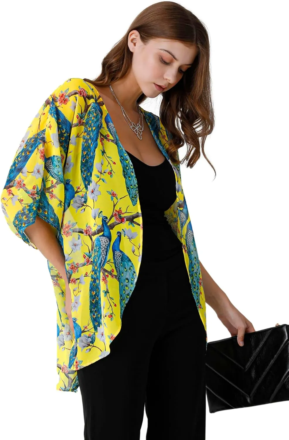 Ambesonne Women's Kimono Sheer Chiffon Cardigan