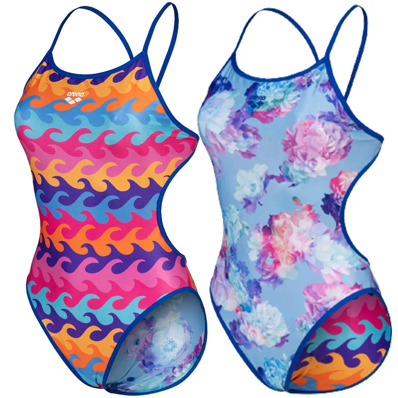 Arena - Allover Reversible Challenge Back Ladies Swimsuit - Neon Blue-Multi