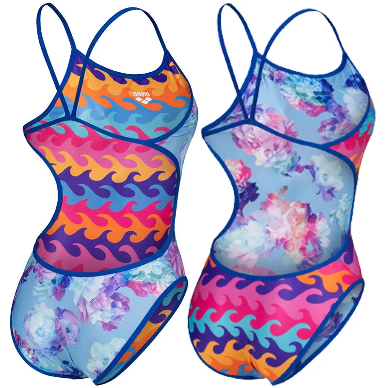 Arena - Allover Reversible Challenge Back Ladies Swimsuit - Neon Blue-Multi