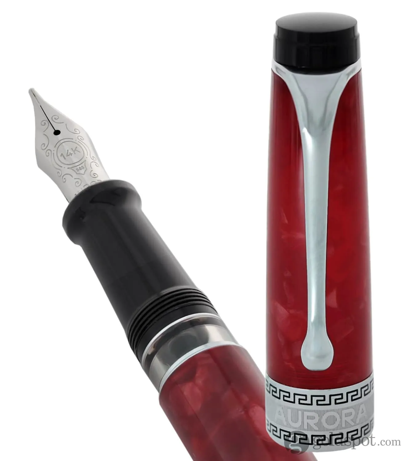 Aurora Optima Fountain Pen in Rossa Red with Chrome Trim - 14K Gold