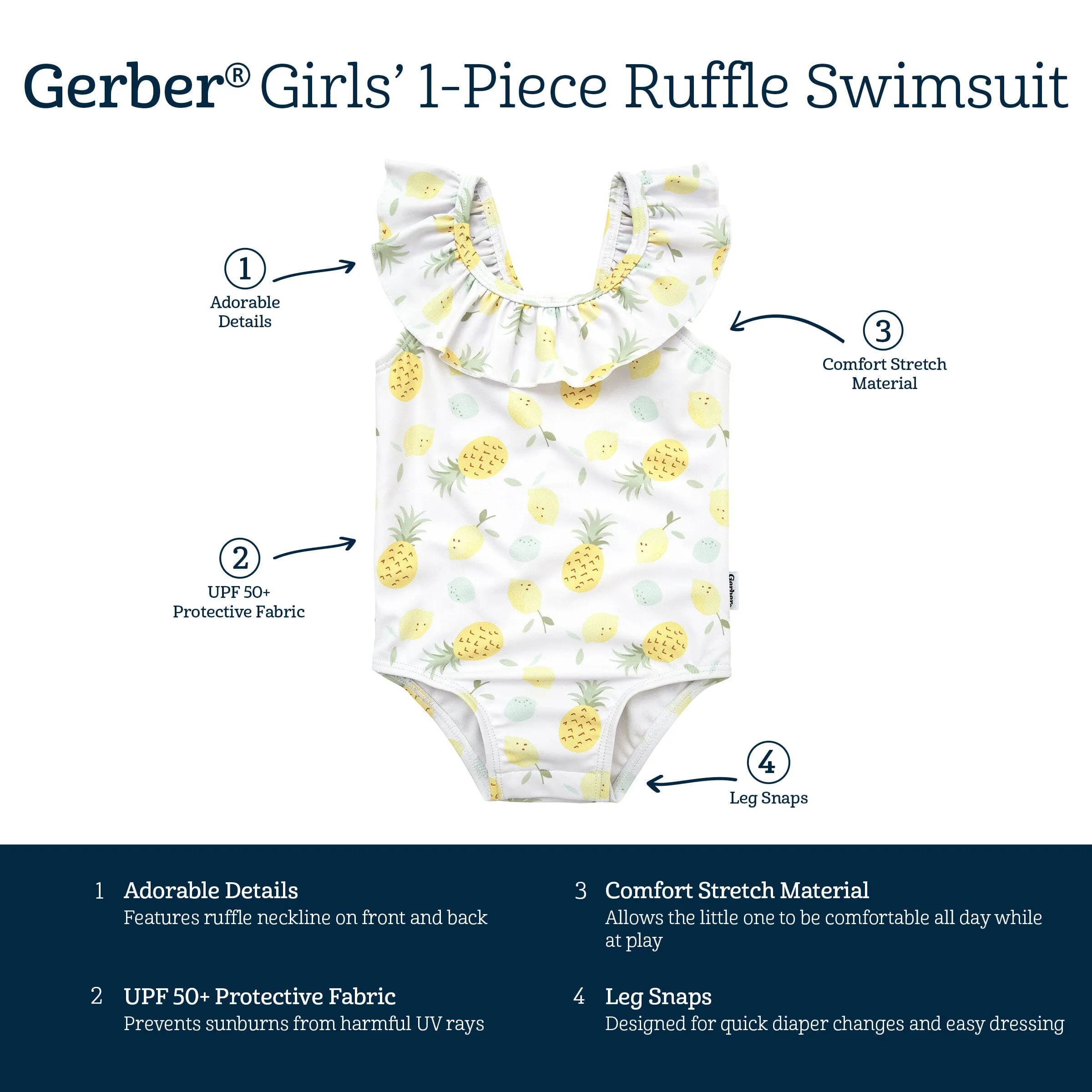 Baby Girls UPF 50  Pineapples One-Piece Swimsuit