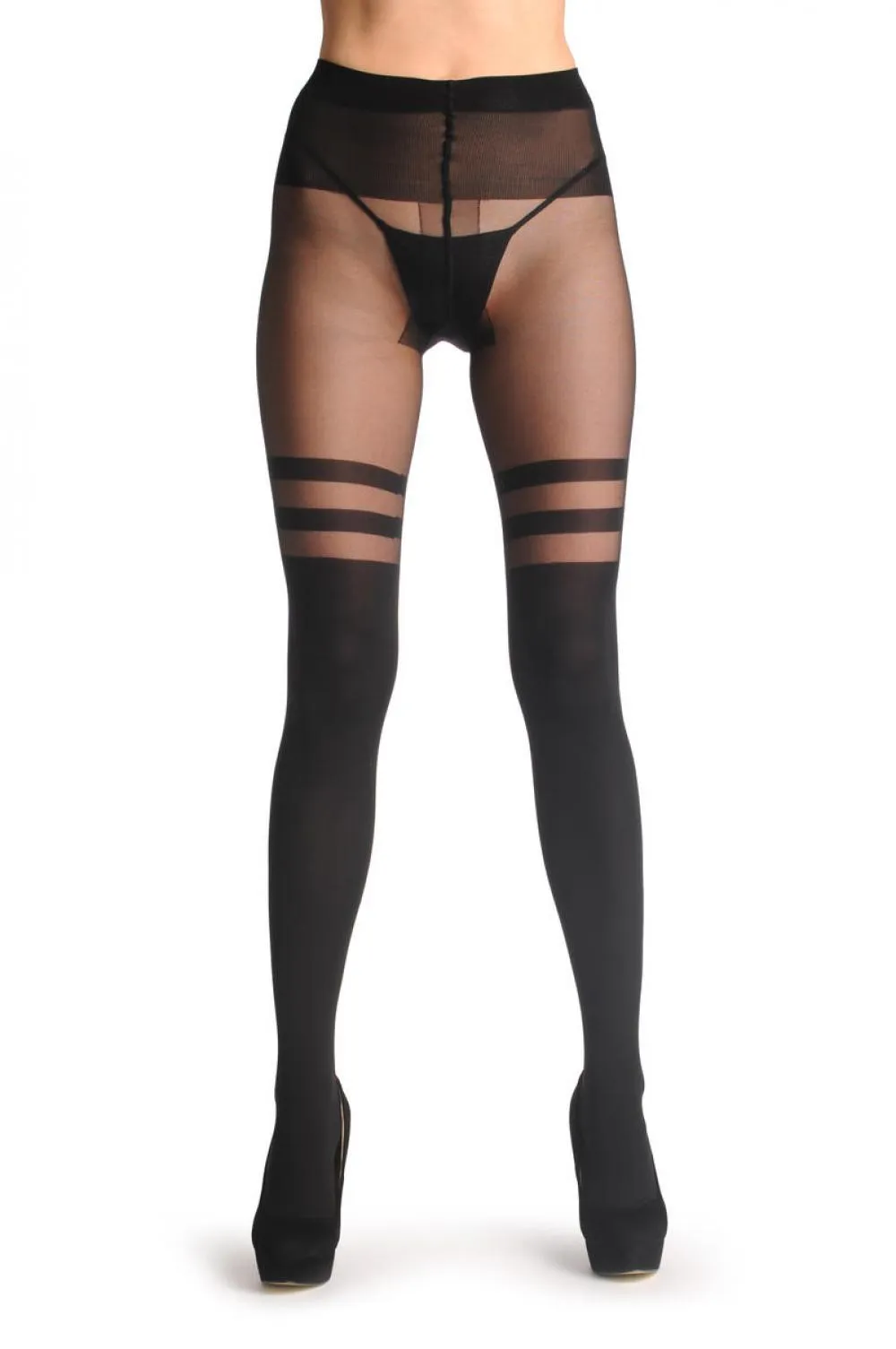 Black Faux Stockings With Striped Top 60 Den