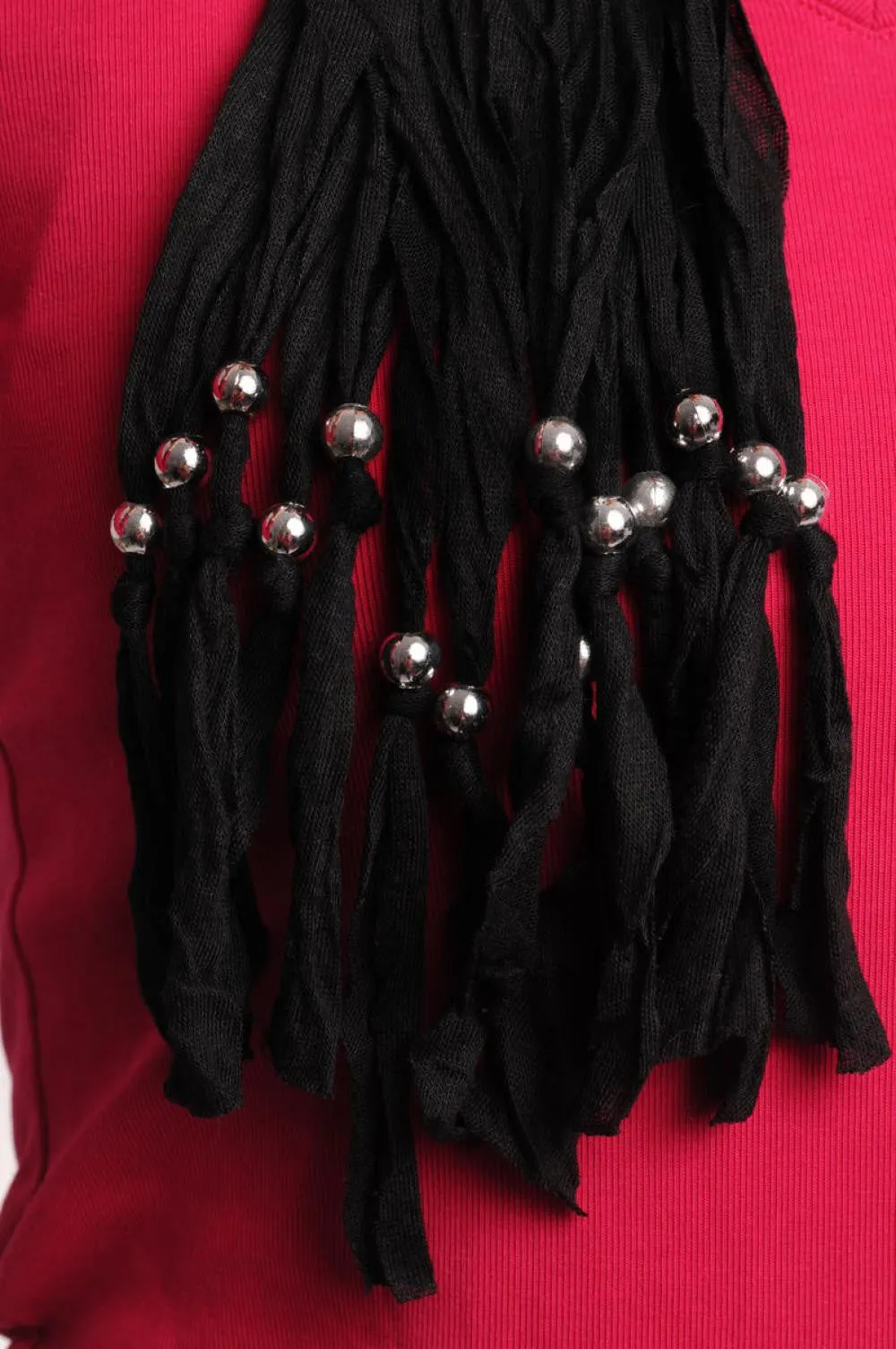 Black Jewellery Scarf With Cross Pendant & Beads