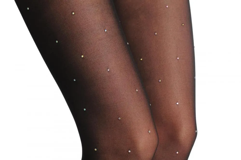 Black Open Heel Semi Footless With Swarovski Crystals