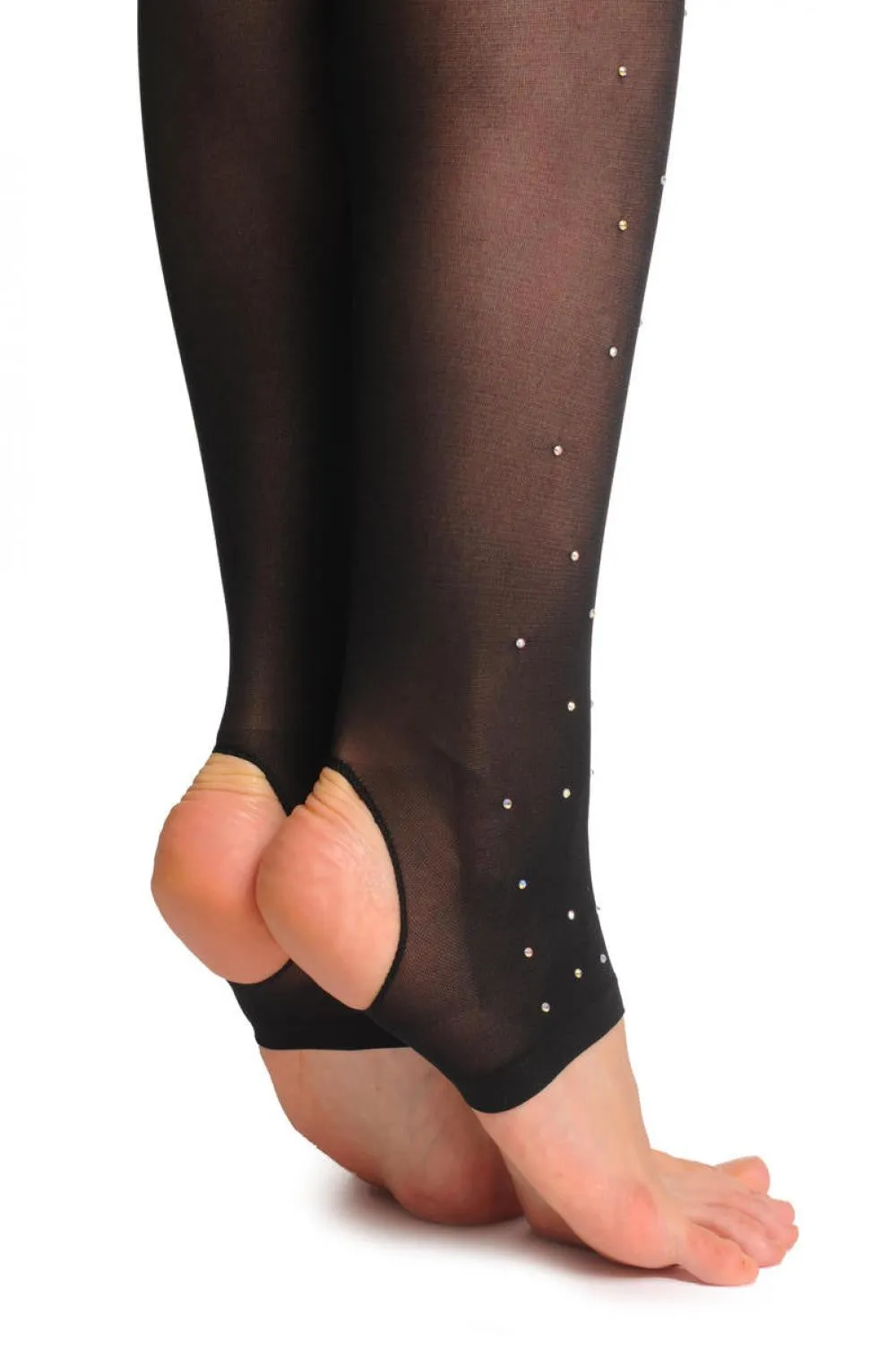 Black Open Heel Semi Footless With Swarovski Crystals