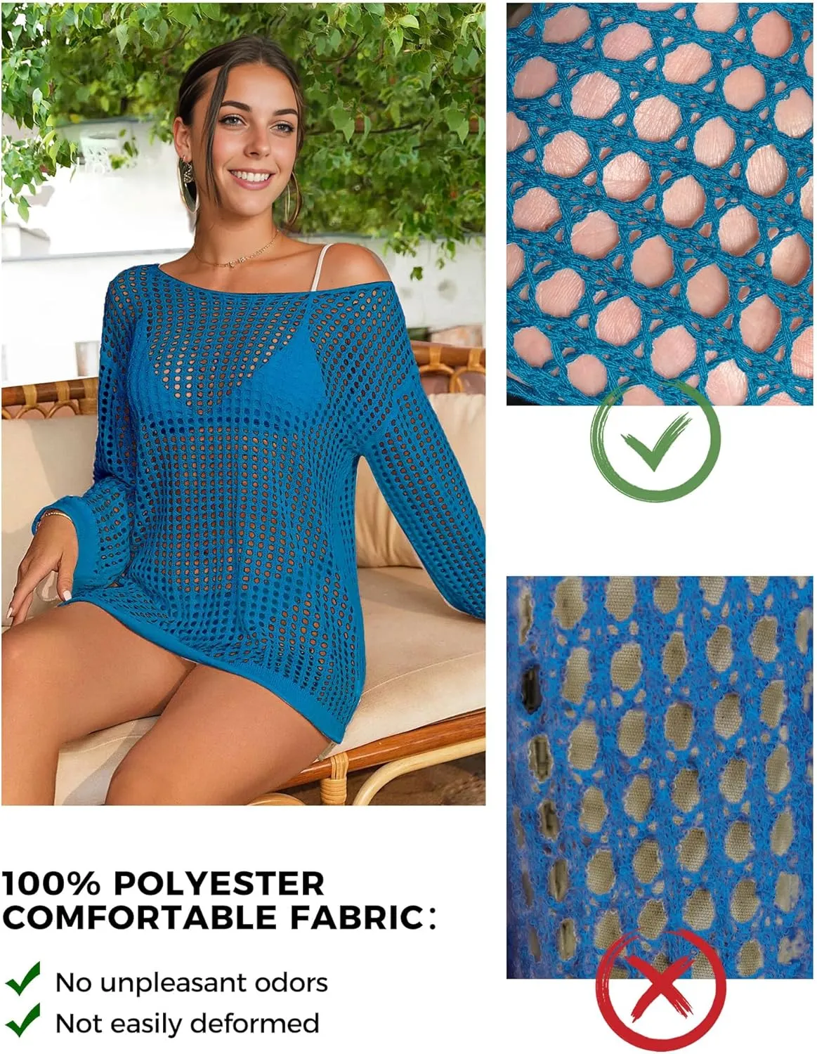 Buauty Women's Swimsuit Crochet Cover Up | Bathing Suit Swimwear Short Sleeve Knit Beach Dress Summer Vacation Outfits