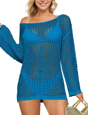 Buauty Women's Swimsuit Crochet Cover Up | Bathing Suit Swimwear Short Sleeve Knit Beach Dress Summer Vacation Outfits