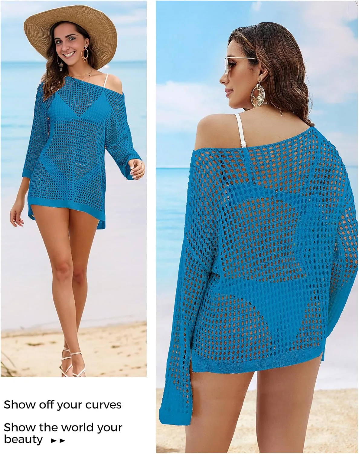 Buauty Women's Swimsuit Crochet Cover Up | Bathing Suit Swimwear Short Sleeve Knit Beach Dress Summer Vacation Outfits