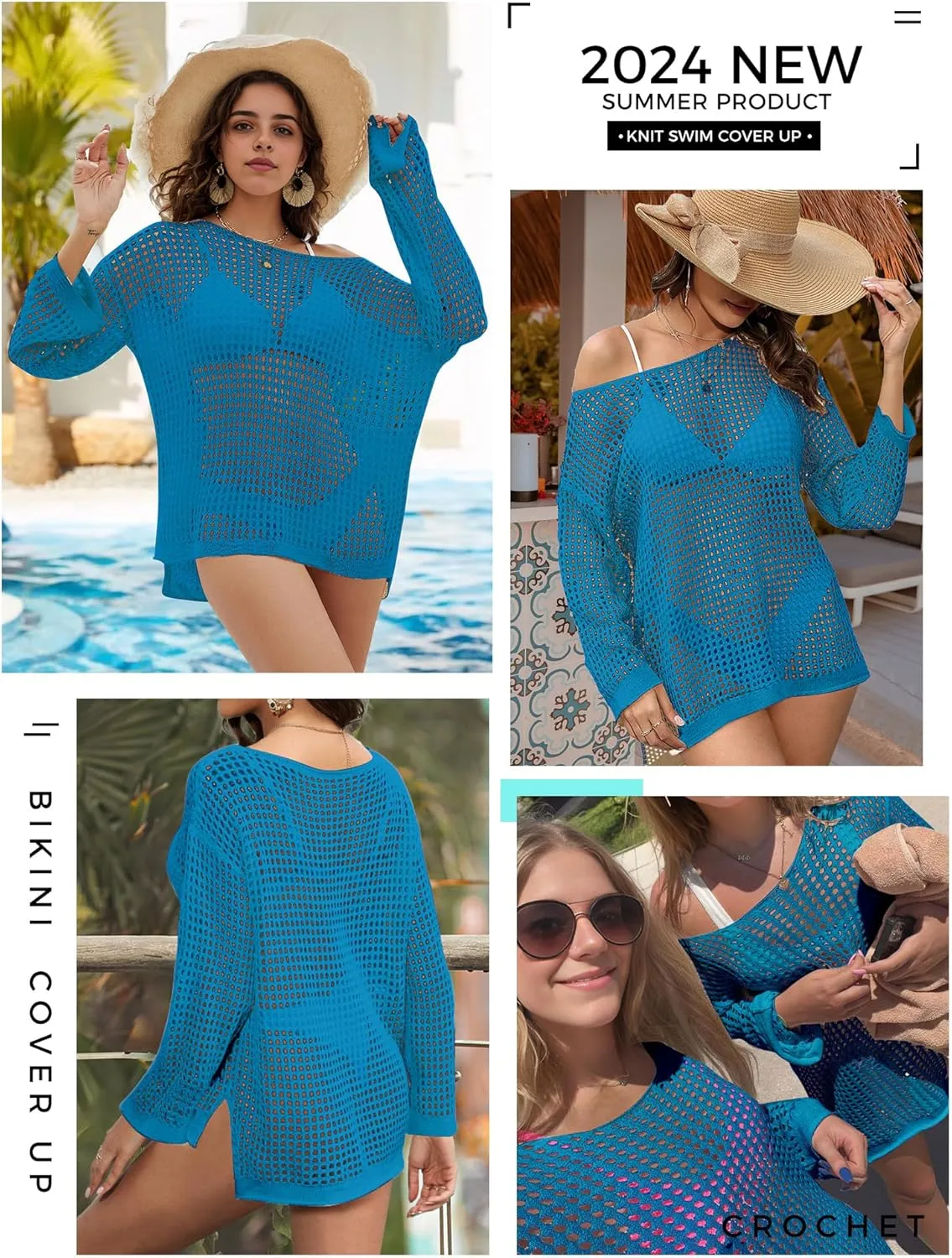 Buauty Women's Swimsuit Crochet Cover Up | Bathing Suit Swimwear Short Sleeve Knit Beach Dress Summer Vacation Outfits