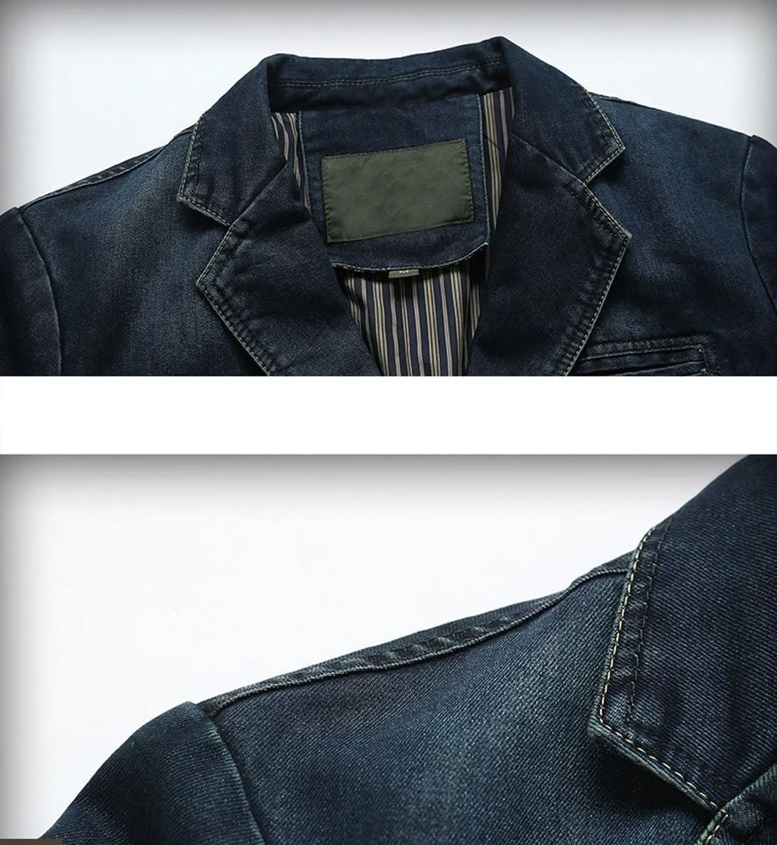 chouyatou Men's Classic Notched Collar 3 Button Tailoring Distressed Denim Blazer Jacket