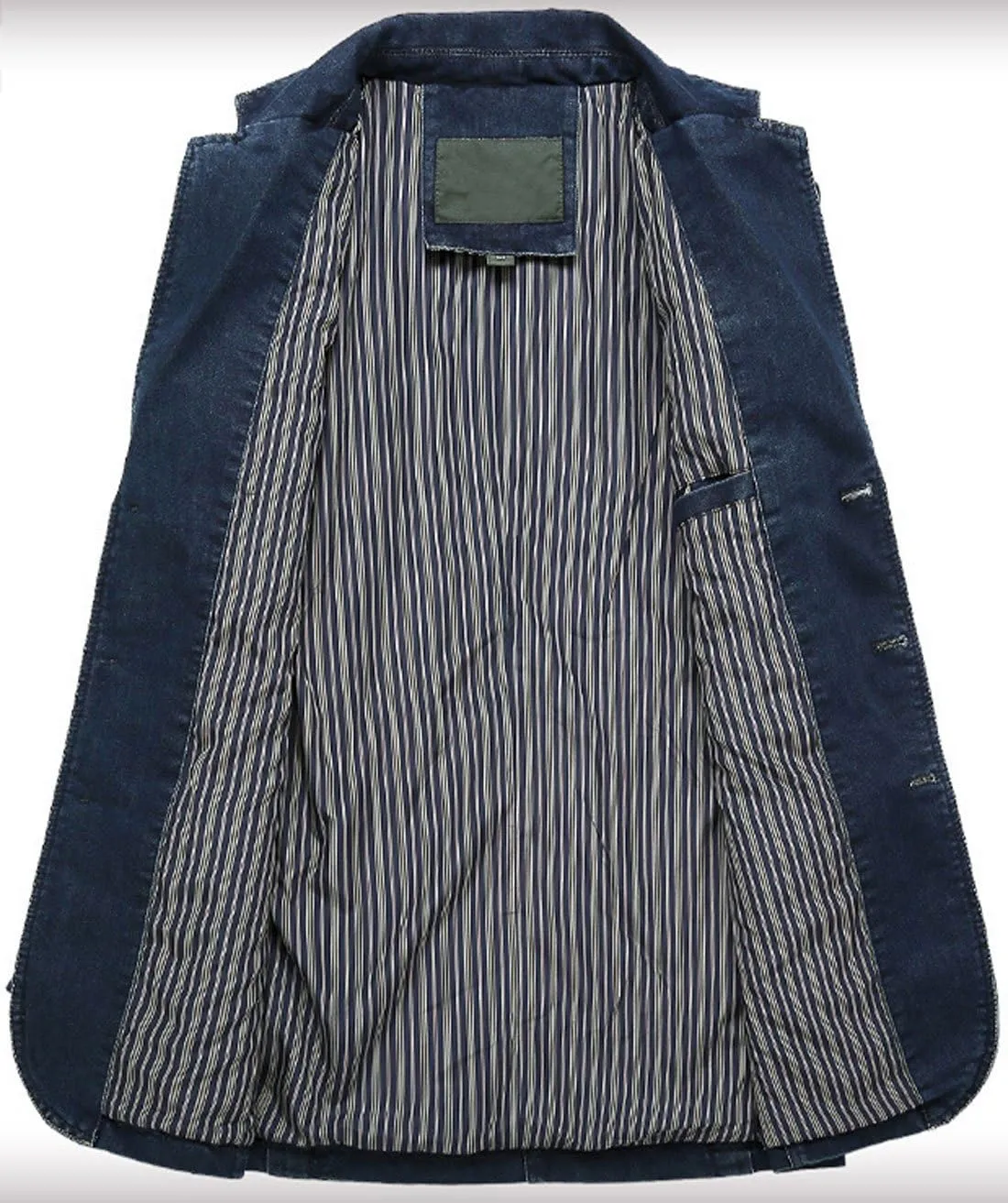 chouyatou Men's Classic Notched Collar 3 Button Tailoring Distressed Denim Blazer Jacket