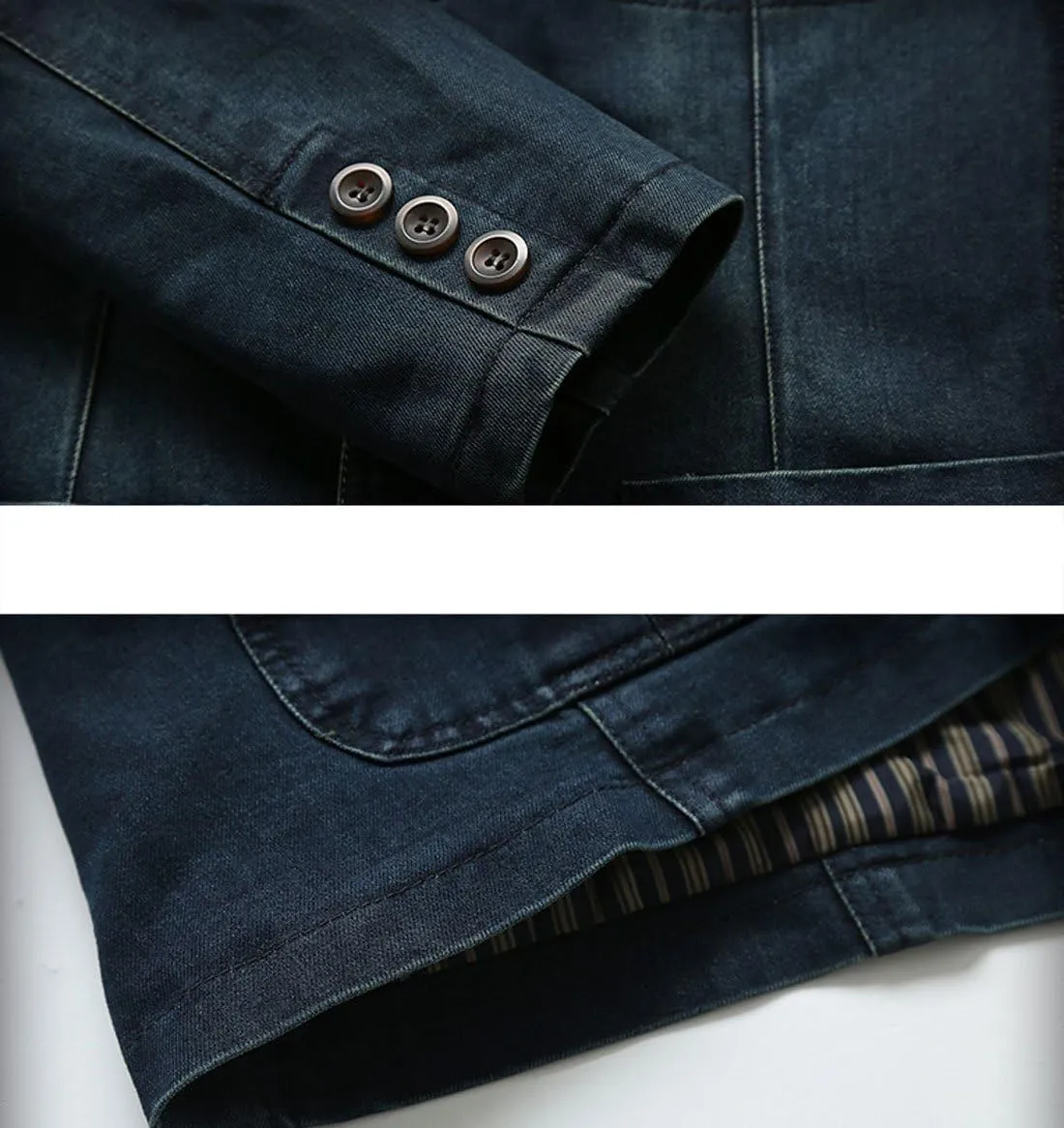 chouyatou Men's Classic Notched Collar 3 Button Tailoring Distressed Denim Blazer Jacket