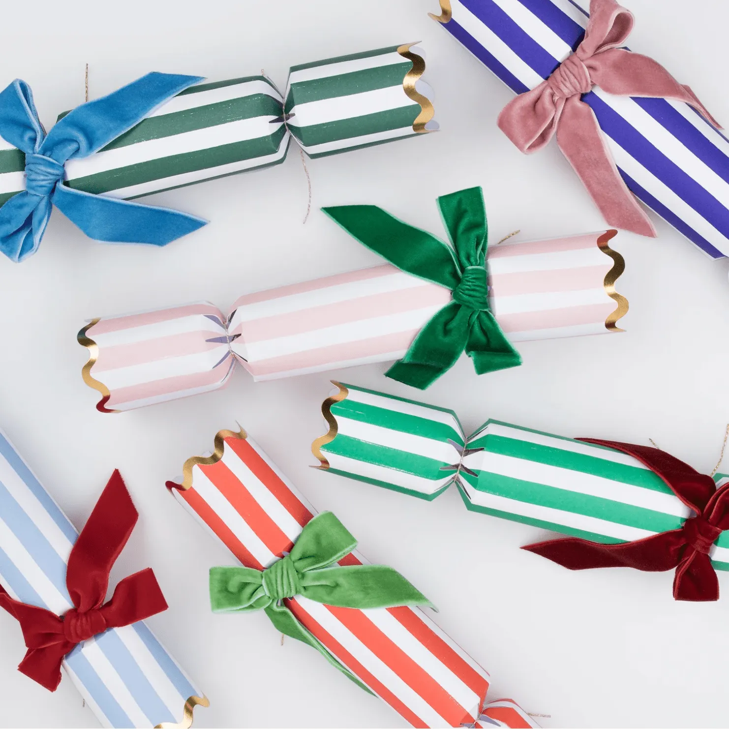 Christmas Crackers Striped Velvet Bow (Pack 6)