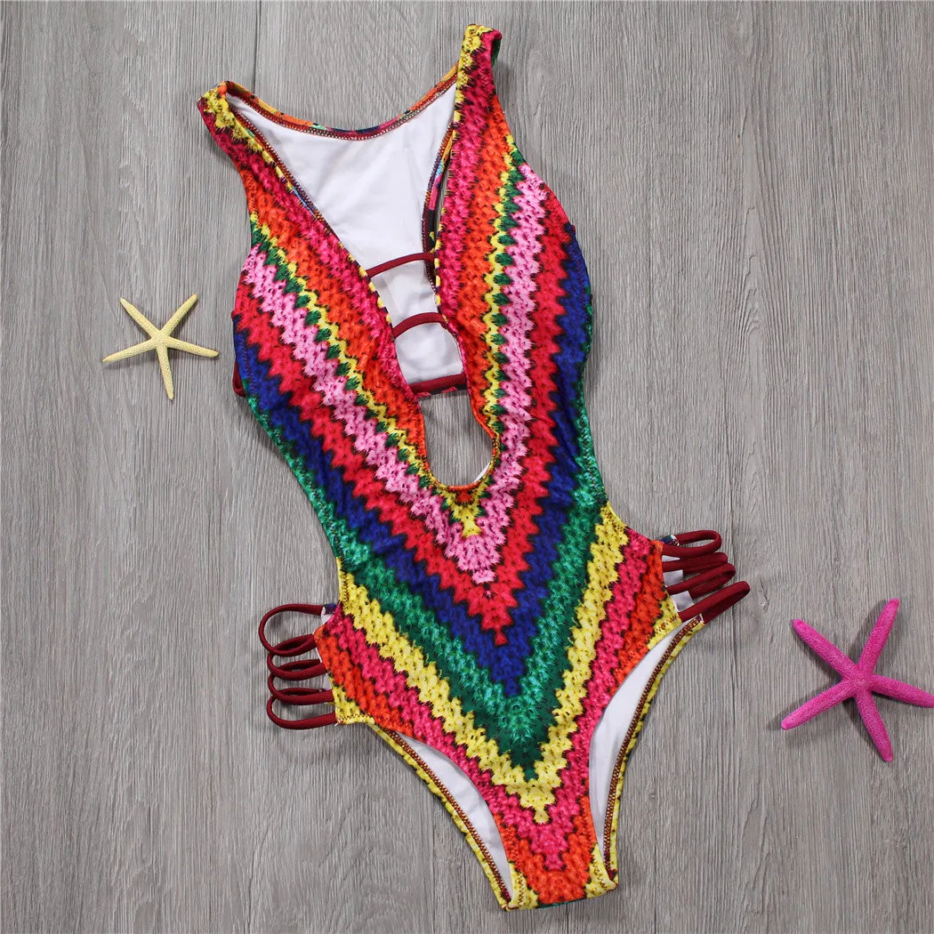 Crochet Printed Swimsuit