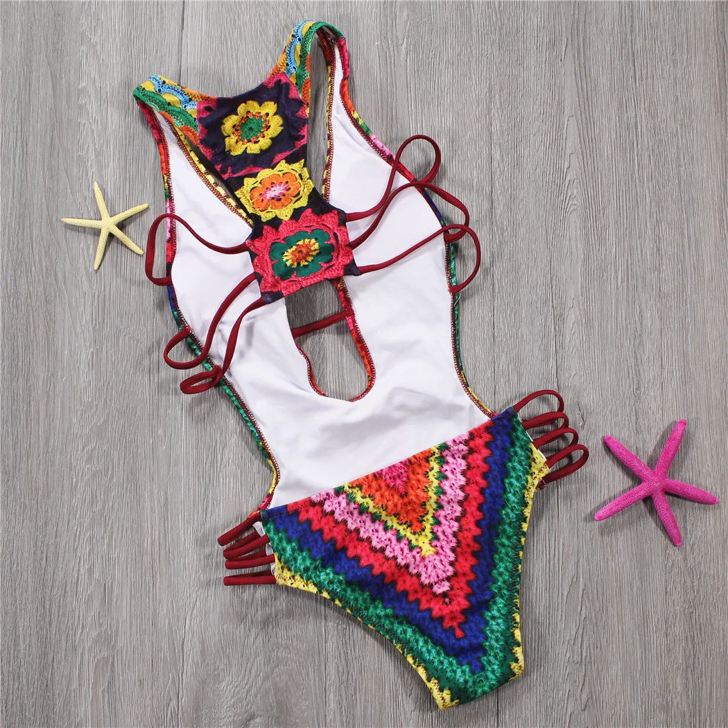 Crochet Printed Swimsuit