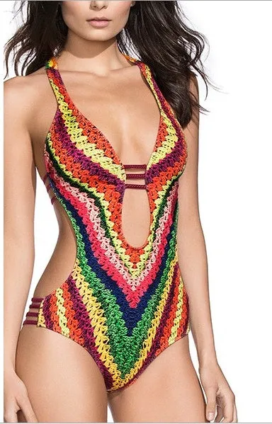 Crochet Printed Swimsuit