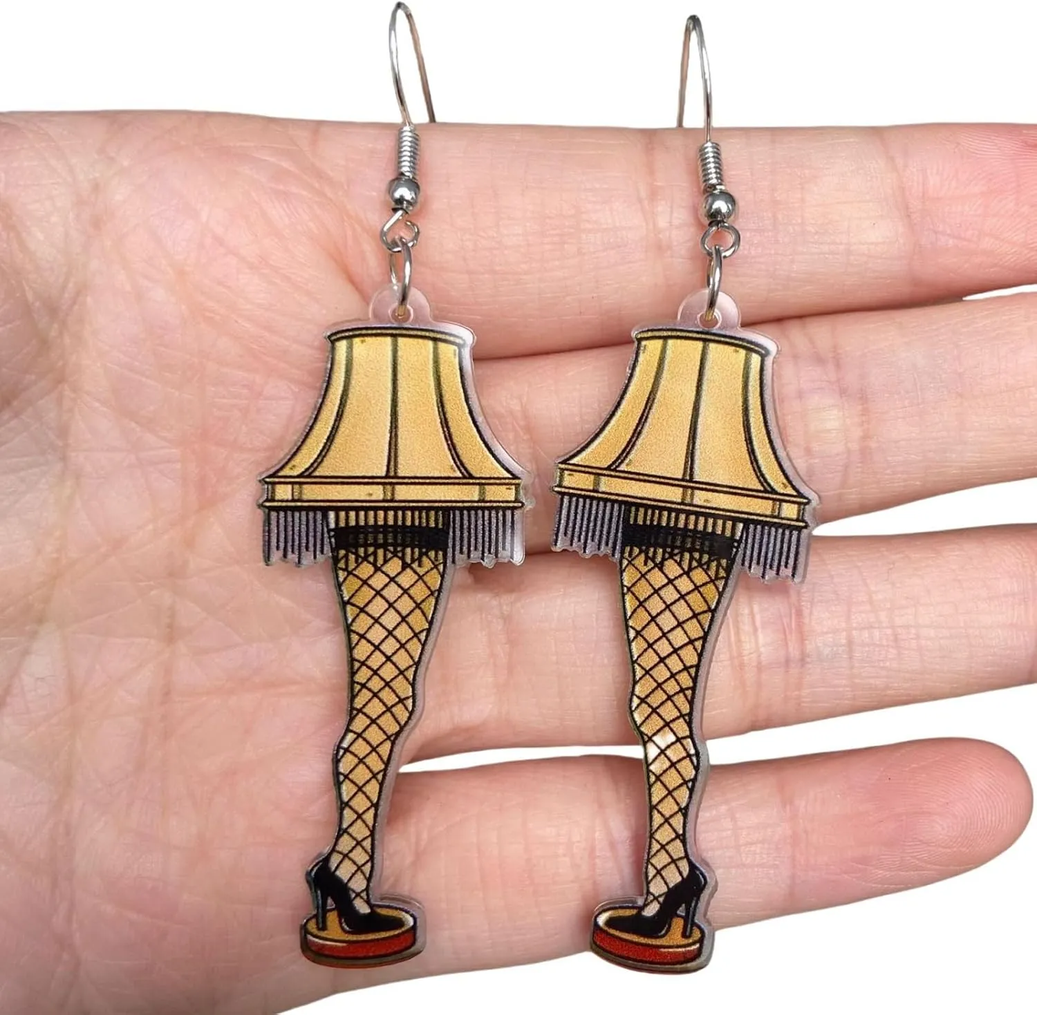 Cute Women's Leg Lamp Earrings - Funny Acrylic Yellow Skirt Earrings - Movie Themed Party Jewelry