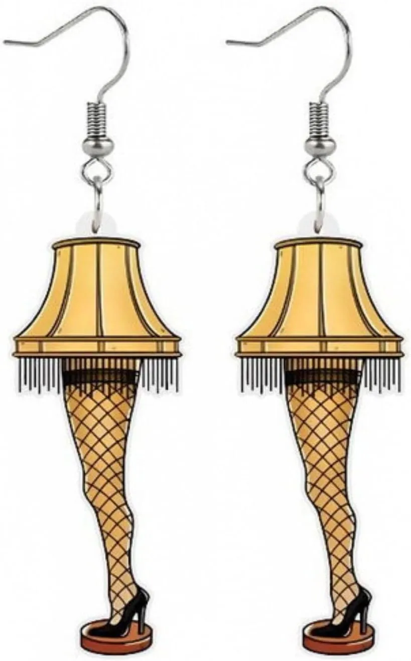 Cute Women's Leg Lamp Earrings - Funny Acrylic Yellow Skirt Earrings - Movie Themed Party Jewelry