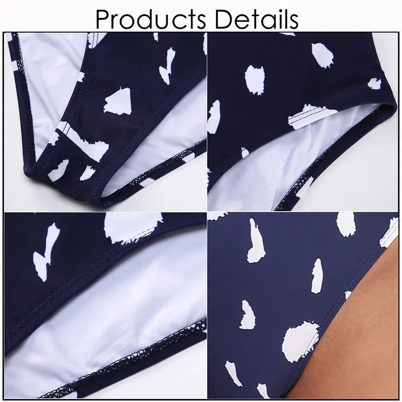 Deep V Neck Swimsuit One Piece Swimwear Speckle Print Women's Bathing Suits High Cut Monokini