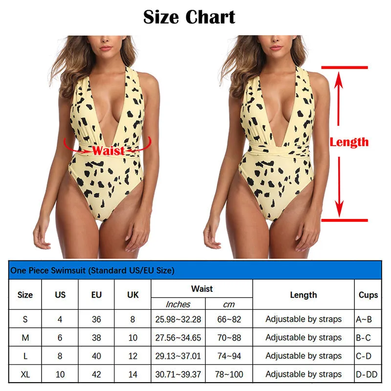 Deep V Neck Swimsuit One Piece Swimwear Speckle Print Women's Bathing Suits High Cut Monokini