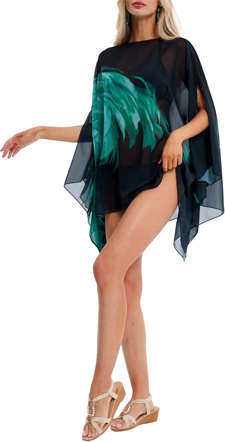 DJT Women's Summer Beach Bikini Bathing Suit Cover Ups Swimsuit Coverup for Women Chiffon Blouses Tunic Top