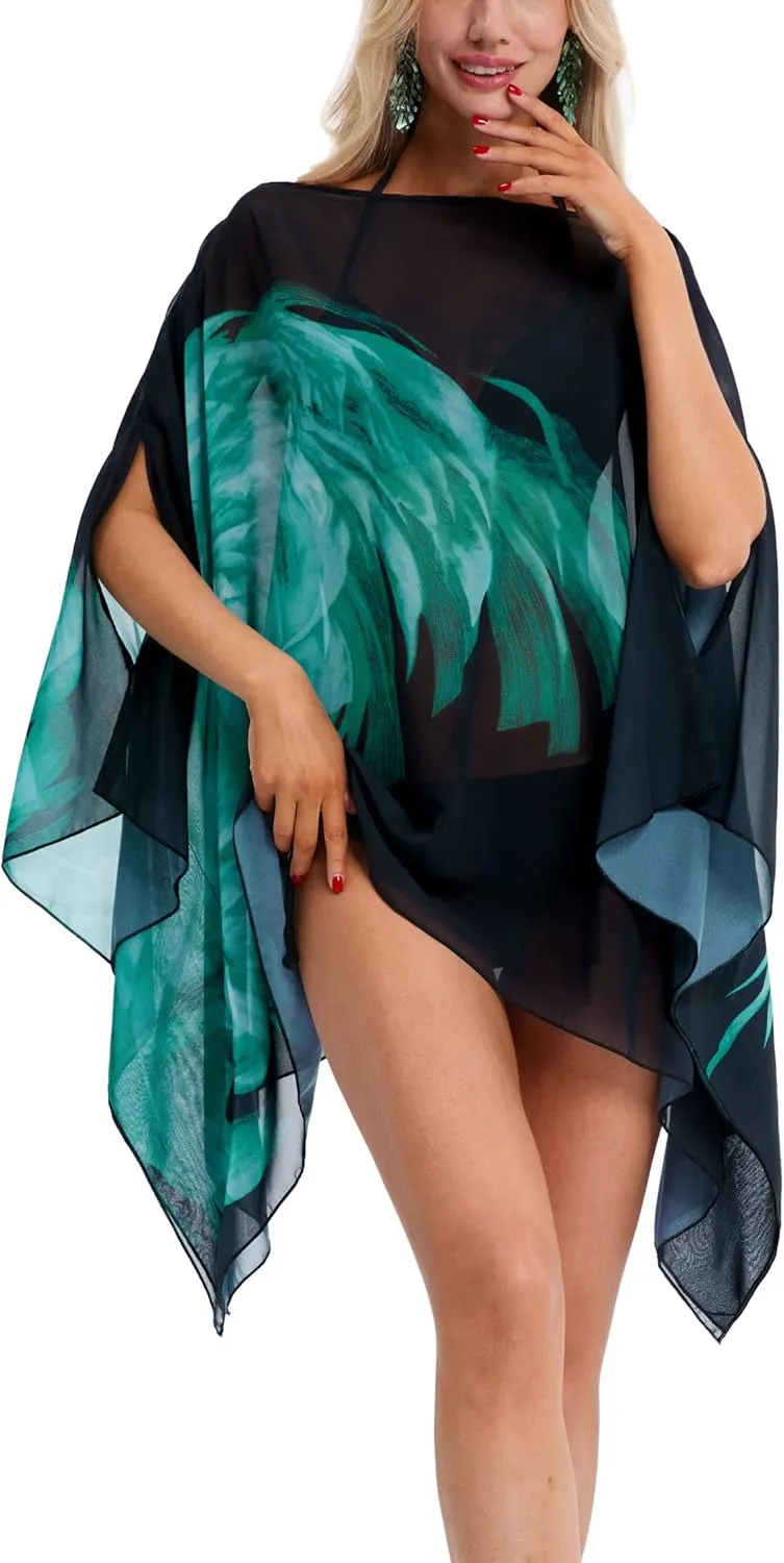DJT Women's Summer Beach Bikini Bathing Suit Cover Ups Swimsuit Coverup for Women Chiffon Blouses Tunic Top