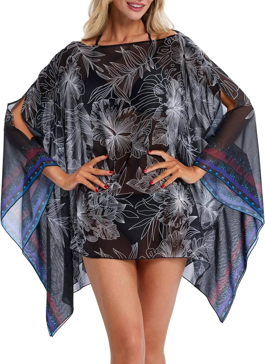 DJT Women's Summer Beach Bikini Bathing Suit Cover Ups Swimsuit Coverup for Women Chiffon Blouses Tunic Top