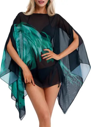 DJT Women's Summer Beach Bikini Bathing Suit Cover Ups Swimsuit Coverup for Women Chiffon Blouses Tunic Top