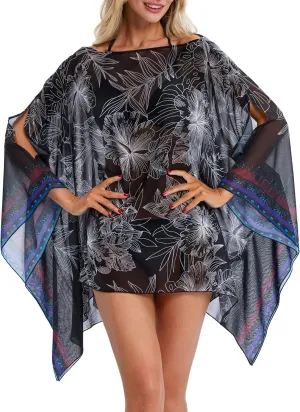 DJT Women's Summer Beach Bikini Bathing Suit Cover Ups Swimsuit Coverup for Women Chiffon Blouses Tunic Top