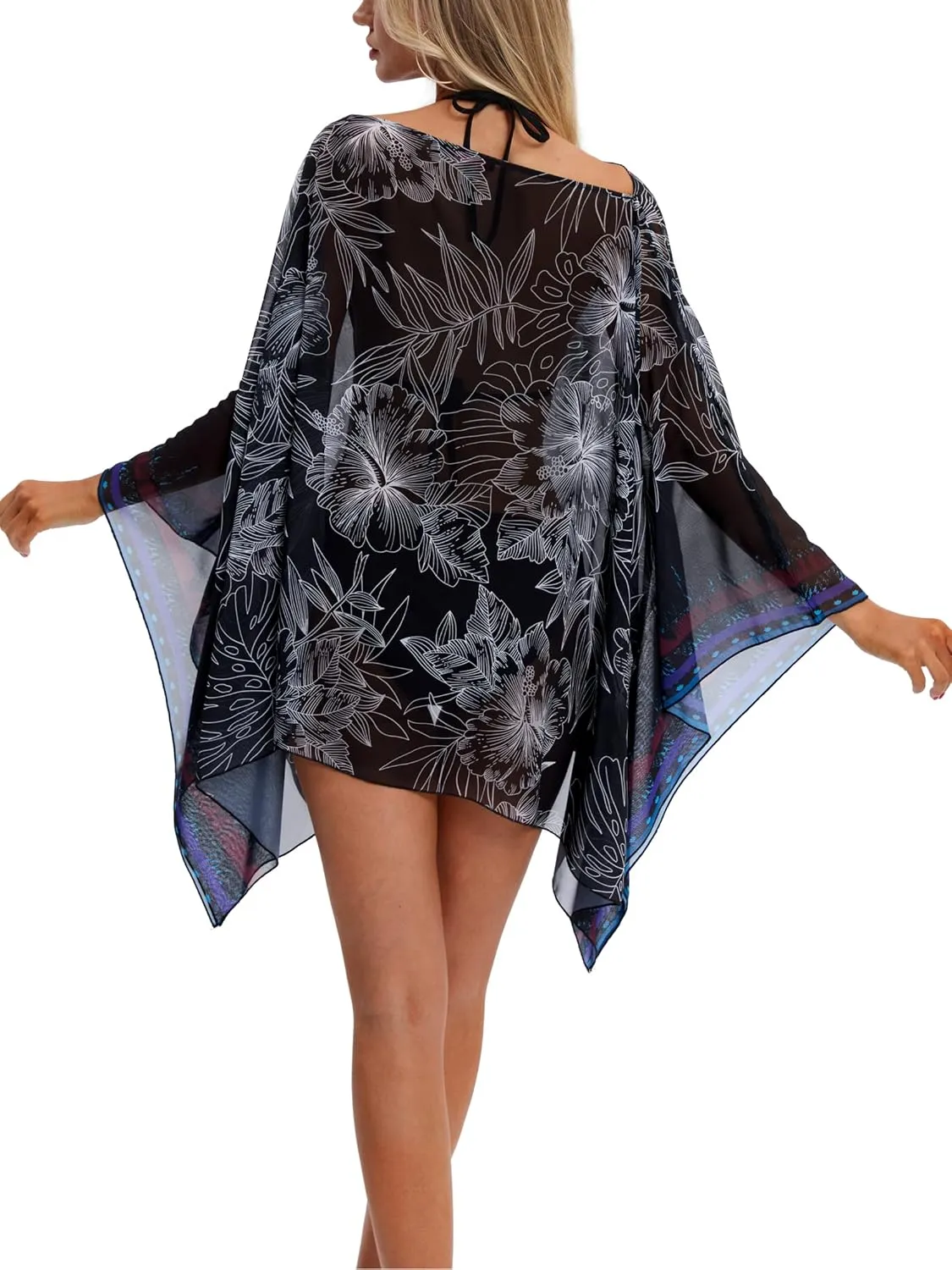 DJT Women's Summer Beach Bikini Bathing Suit Cover Ups Swimsuit Coverup for Women Chiffon Blouses Tunic Top