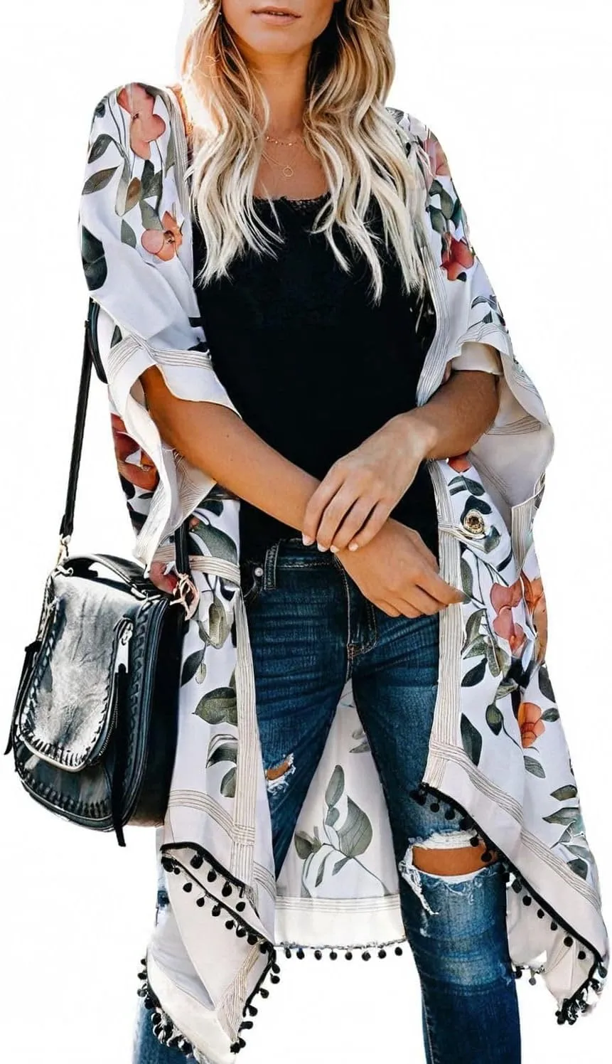 Dokotoo Womens 2025 Summer Beach Hawaiian Vacation Long Kimono Cardigans Swimsuits Cover ups