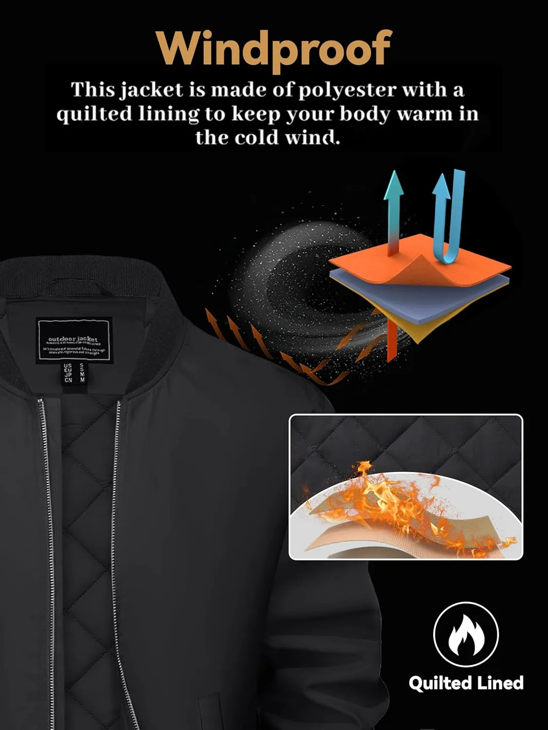 EKLENTSON Men's Bomber Jacket Thermal Quilted Lined Jacket Warm Winter Coats Full Zip Windbreaker Casual Jackets with Pockets