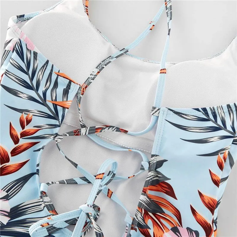 Family Matching Swimsuit Floral Leaf Swim Trunks One Piece Swimsuit
